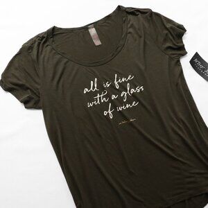 Betsy Johnson "All Is Fine With A Glass Of Wine" Graphic Top, Size Large
